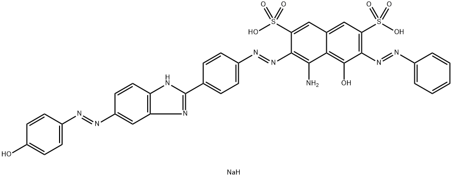 disodium 4-amino-5-hydroxy-3-[[4-[5-[(4-hydroxyphenyl)azo]-1H-benzimidazol-2-yl]phenyl]azo]-6-(phenylazo)naphthalene-2,7-disulphonate  Struktur