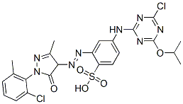 4-[[4-chloro-6-isopropoxy-1,3,5-triazin-2-yl]amino]-2-[[1-(2-chloro-6-methylphenyl)-4,5-dihydro-3-methyl-5-oxo-1H-pyrazol-4-yl]azo]benzenesulphonic acid Struktur