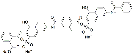 2-[[6-[[4-[[6-(benzoylamino)-1-hydroxy-3-sulpho-2-naphthyl]azo]-3-methylbenzoyl]amino]-1-hydroxy-3-sulpho-2-naphthyl]azo]benzoic acid, sodium salt Struktur