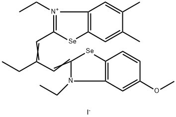 3-ethyl-2-[2-[(3-ethyl-5-methoxy-3H-benzoselenazol-2-ylidene)methyl]but-1-enyl]-5,6-dimethylbenzoselenazolium iodide Struktur