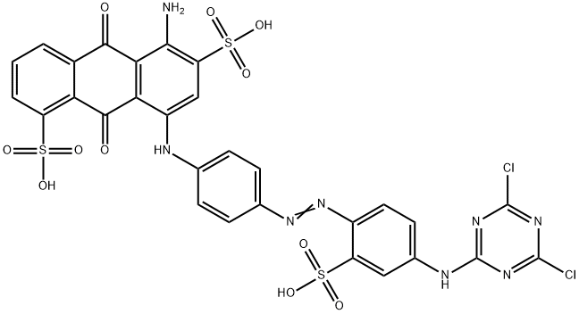 5-amino-8-[[4-[[4-[(4,6-dichloro-1,3,5-triazin-2-yl)amino]-2-sulphophenyl]azo]phenyl]amino]-9,10-dihydro-9,10-dioxoanthracene-1,6-disulphonic acid Struktur