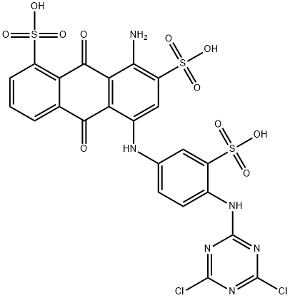 8-amino-5-[[4-[(4,6-dichloro-1,3,5-triazin-2-yl)amino]-3-sulphophenyl]amino]-9,10-dihydro-9,10-dioxoanthracene-1,7-disulphonic acid Struktur