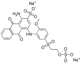 disodium 1-amino-9,10-dihydro-4-[[2-methoxy-5-[[2-(sulphonatooxy)ethyl]sulphonyl]phenyl]amino]-9,10-dioxoanthracene-2-sulphonate Struktur