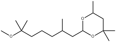 2-(6-methoxy-2,6-dimethylheptyl)-4,4,6-trimethyl-1,3-dioxane Struktur