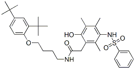 N-[4-[2,4-bis(tert-butyl)phenoxy]butyl]-2-[2-hydroxy-3,4,6-trimethyl-5-[(phenylsulphonyl)amino]phenyl]acetamide Struktur