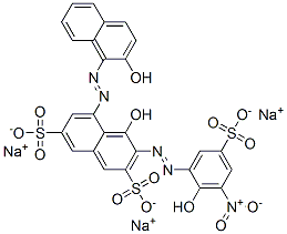 4-hydroxy-5-[(2-hydroxy-1-naphthyl)azo]-3-[(2-hydroxy-3-nitro-5-sulphophenyl)azo]naphthalene-2,7-disulphonic acid, sodium salt Struktur