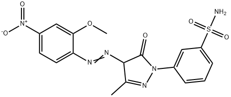 3-[4,5-dihydro-4-[(2-methoxy-4-nitrophenyl)azo]-3-methyl-5-oxo-1H-pyrazol-1-yl]benzenesulphonamide Struktur