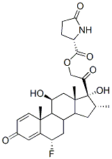 6alpha-fluoro-11beta,17-dihydroxy-16alpha-methyl-3,20-dioxopregna-1,4-dien-21-yl 5-oxo-L-prolinate  Struktur