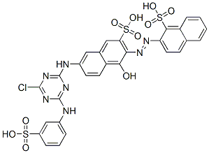 2-[[6-[[4-chloro-6-[(3-sulphophenyl)amino]-1,3,5-triazin-2-yl]amino]-1-hydroxy-3-sulpho-2-naphthyl]azo]naphthalene-1-sulphonic acid Struktur