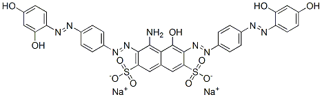 disodium 4-amino-3,6-bis[[4-[(2,4-dihydroxyphenyl)azo]phenyl]azo]-5-hydroxynaphthalene-2,7-disulphonate  Struktur