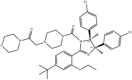 rel-2-[4-[[(4R,5S)-4,5-Bis(4-chlorophenyl)-2-[4-(1,1-dimethylethyl)-2-ethoxyphenyl]-4,5-dihydro-4,5-dimethyl-1H-imidazol-1-yl]carbonyl]-1-piperazinyl]-1-(4-morpholinyl)ethanone Struktur