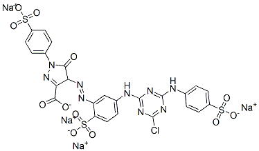 4-[[5-[[4-chloro-6-[(4-sulphophenyl)amino]-1,3,5-triazin-2-yl]amino]-2-sulphophenyl]azo]-4,5-dihydro-5-oxo-1-(4-sulphophenyl)-1H-pyrazole-3-carboxylic acid, sodium salt Struktur