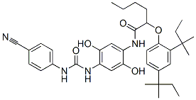 2-[2,4-bis(1,1-dimethylpropyl)phenoxy]-N-[4-[[[(4-cyanophenyl)amino]carbonyl]amino]-2,5-dihydroxyphenyl]hexanamide Struktur