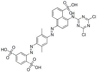 2-[[4-[[4-[(4,6-dichloro-1,3,5-triazin-2-yl)amino]-5-sulpho-1-naphthyl]azo]-2,5-dimethylphenyl]azo]benzene-1,4-disulphonic acid Struktur