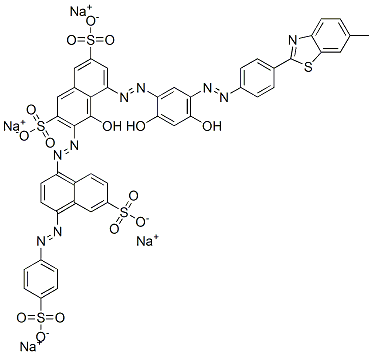 5-[[2,4-dihydroxy-5-[[4-(6-methylbenzothiazol-2-yl)phenyl]azo]phenyl]azo]-4-hydroxy-3-[[6-sulpho-4-[(4-sulphophenyl)azo]-1-naphthyl]azo]naphthalene-2,7-disulphonic acid, sodium salt Struktur