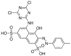 5-[(4,6-dichloro-1,3,5-triazin-2-yl)amino]-4-hydroxy-3-[(p-tolyl)azo]naphthalene-2,7-disulphonic acid Struktur