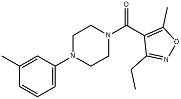 Methanone, (3-ethyl-5-methyl-4-isoxazolyl)[4-(3-methylphenyl)-1-piperazinyl]- Struktur