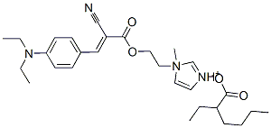 1-[2-[[2-cyano-3-[4-(diethylamino)phenyl]acryloyl]oxy]ethyl]-1-methyl-1H-imidazolium 2-ethylhexanoate Struktur