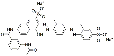 7-[[3-(acetamido)benzoyl]amino]-4-hydroxy-3-[[2-methyl-4-[(2-methyl-4-sulphophenyl)azo]phenyl]azo]naphthalene-2-sulphonic acid, sodium salt Struktur