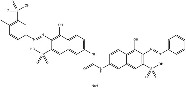 4-hydroxy-7-[[[[5-hydroxy-6-[(4-methyl-3-sulphophenyl)azo]-7-sulpho-2-naphthyl]amino]carbonyl]amino]-3-(phenylazo)naphthalene-2-sulphonic acid, sodium salt Struktur