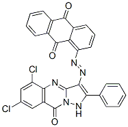 1-[(5,7-dichloro-1,9-dihydro-9-oxo-2-phenylpyrazolo[5,1-b]quinazolin-3-yl)azo]anthraquinone Struktur