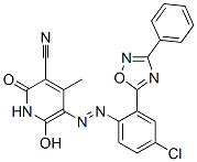 5-[[4-chloro-2-(3-phenyl-1,2,4-oxadiazol-5-yl)phenyl]azo]-1,2-dihydro-6-hydroxy-4-methyl-2-oxonicotinonitrile Struktur