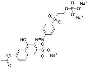 6-acetamido-4-hydroxy-3-[[4-[[2-(phosphonooxy)ethyl]sulphonyl]phenyl]azo]naphthalene-2-sulphonic acid, sodium salt  Struktur