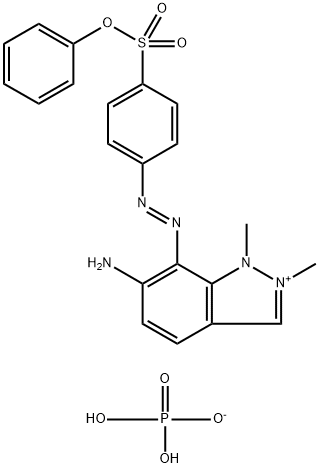 6-amino-1,2-dimethyl-7-[[4-(phenoxysulphonyl)phenyl]azo]-1H-indazolium dihydrogen phosphate  Struktur