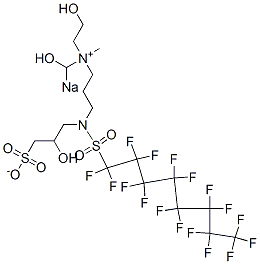 sodio[3-[[(heptadecafluorooctyl)sulphonyl](2-hydroxy-3-sulphonatopropyl)amino]propyl](2-hydroxyethyl)dimethylammonium hydroxide Struktur