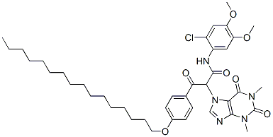 N-(2-chloro-4,5-dimethoxyphenyl)-alpha-[4-(hexadecyloxy)benzoyl]-1,2,3,6-tetrahydro-1,3-dimethyl-2,6-dioxo-7H-purine-7-acetamide Struktur