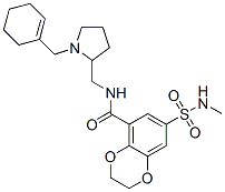 N-[[1-(cyclohex-1-en-1-ylmethyl)-2-pyrrolidinyl]methyl]-2,3-dihydro-7-(N-methylsulphamoyl)-1,4-benzodioxin-5-carboxamide Struktur