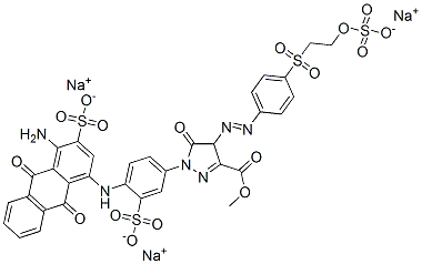 1H-Pyrazole-3-carboxylic acid, 1-[4-[(4-amino-9,10-dihydro-9,10-dioxo-3-sulfo-1-anthracenyl)amino]-3-sulfophenyl]-4,5-dihydro-5-oxo-4-[[4-[[2-(sulfooxy)ethyl]sulfonyl]phenyl]azo]-, 3-methyl ester, sodium salt Struktur