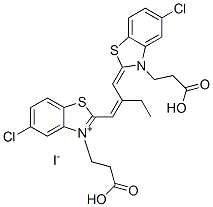 3-(2-carboxyethyl)-2-[2-[[3-(2-carboxyethyl)-5-chloro-3H-benzothiazol-2-ylidene]methyl]but-1-enyl]-5-chlorobenzothiazolium iodide Struktur