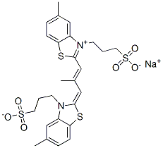 hydrogen 5-methyl-2-[2-methyl-3-[5-methyl-3-(3-sulphonatopropyl)-3H-benzothiazol-2-ylidene]prop-1-enyl]-3-(3-sulphonatopropyl)benzothiazolium, sodium salt Struktur