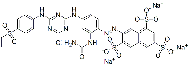 7-[[2-[(aminocarbonyl)amino]-4-[[4-chloro-6-[[4-[vinylsulphonyl]phenyl]amino]-1,3,5-triazin-2-yl]amino]phenyl]azo]naphthalene-1,3,6-trisulphonic acid, sodium salt Struktur