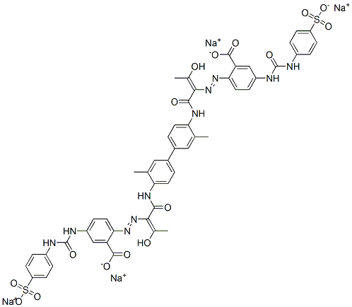 tetrasodium 2,2'-[(3,3'-dimethyl[1,1'-biphenyl]-4,4'-diyl)bis[imino[1-(1-hydroxyethylidene)-2-oxo-2,1-ethanediyl]azo]]bis[5-[[[(4-sulphonatophenyl)amino]carbonyl]amino]benzoate] Struktur