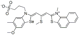 2-[3-[6-methoxy-5-methyl-3-(3-sulphonatopropyl)-3H-benzoselenazol-2-ylidene]-2-(methylthio)-1-propenyl]-1-methylnaphtho[1,2-d]thiazolium Struktur