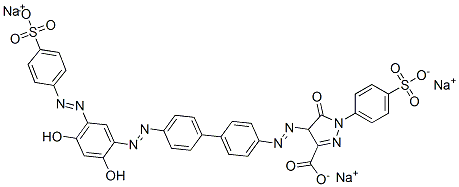 4-[[4'-[[2,4-dihydroxy-5-[(4-sulphophenyl)azo]phenyl]azo][1,1'-biphenyl]-4-yl]azo]-4,5-dihydro-5-oxo-1-(4-sulphophenyl)-1H-pyrazole-3-carboxylic acid, sodium salt Struktur