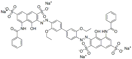 tetrasodium 3,3'-[(3,3'-diethoxy[1,1'-biphenyl]-4,4'-diyl)bis(azo)]bis[5-(benzoylamino)-4-hydroxynaphthalene-2,7-disulphonate] Struktur