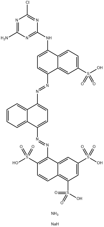 5-[[4-[[4-[(4-amino-6-chloro-1,3,5-triazin-2-yl)amino]-7-sulpho-1-naphthyl]azo]-1-naphthyl]azo]naphthalene-1,3,6-trisulphonic acid, ammonium sodium salt Struktur