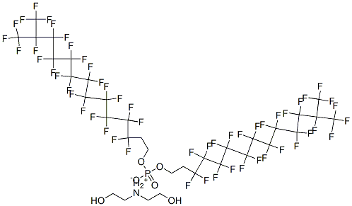 bis(2-hydroxyethyl)ammonium bis(3,3,4,4,5,5,6,6,7,7,8,8,9,9,10,10,11,11,12,12,13,14,14,14-tetracosafluoro-13-(trifluoromethyl)tetradecyl) phosphate Struktur