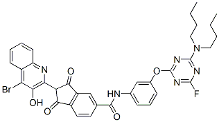 2-(4-bromo-3-hydroxy-2-quinolyl)-N-[3-[[4-(dibutylamino)-6-fluoro-1,3,5-triazin-2-yl]oxy]phenyl]-2,3-dihydro-1,3-dioxo-1H-indene-5-carboxamide Struktur