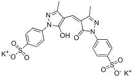 dipotassium p-[4,5-dihydro-4-[[5-hydroxy-3-methyl-1-(4-sulphonatophenyl)-1H-pyrazol-4-yl]methylene]-3-methyl-5-oxo-1H-pyrazol-1-yl]benzenesulphonate Struktur