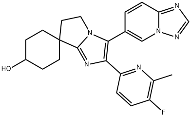 Spiro[cyclohexane-1,7'-[7H]pyrrolo[1,2-a]iMidazol]-4-ol, 2'-(5-fluoro-6-Methyl-2-pyridinyl)-5',6'-dihydro-3'-[1,2,4]triazolo[1,5-a]pyridin-6-yl- Struktur