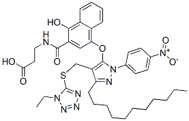 3-[4-[4-(1-Ethyl-1H-tetrazole-5-ylthiomethyl)-1-(4-nitrophenyl)-3-undecyl-5-pyrazolyloxy]-1-hydroxy-2-naphthoylamino]propionic acid Struktur