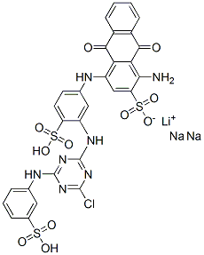 2-Anthracenesulfonic acid, 1-amino-4-[[3- [[4-chloro-6-[(3-sulfophenyl)amino] -1,3,5-triazin-2-yl]amino]-4-sulfophenyl]amino]-9,10-dihydro-9,10-dioxo-, monolithiumdisodium salt Struktur