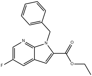 1H-Pyrrolo[2,3-b]pyridine-2-carboxylic acid, 5-fluoro-1-(phenylMethyl)-, ethyl ester Struktur