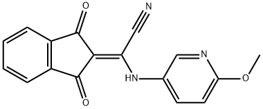 2-(1,3-dioxo-1,3-dihydro-2H-inden-2-yliden)-2-[(6-methoxy-3-pyridinyl)amino]acetonitrile Struktur