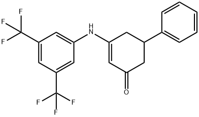 3-[3,5-bis(trifluoromethyl)anilino]-5-phenyl-2-cyclohexen-1-one Struktur