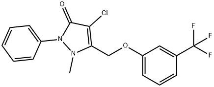 4-chloro-1-methyl-2-phenyl-5-{[3-(trifluoromethyl)phenoxy]methyl}-1,2-dihydro-3H-pyrazol-3-one Struktur